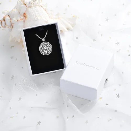 Vista 7 de Yinplsmemory Joyería de cremación, collar de urna de brújula rúnica vikinga para cenizas para hombres, cenizas, recuerdo conmemorativo, joyería