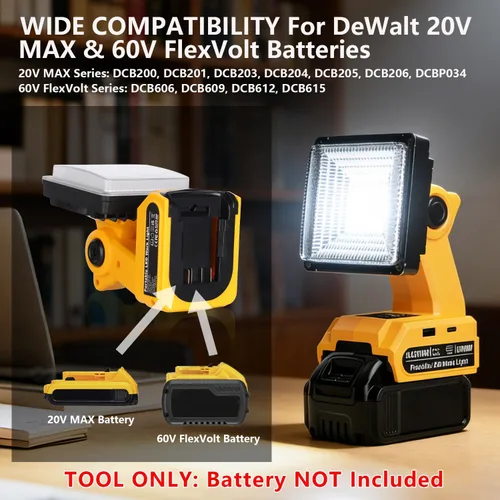 Vista 2 de DTEZTECH Luz de trabajo LED para batería Dewalt de 20 V máximo, luz de inundación portátil inalámbrica de 25 W 1500 LM con cabezal giratorio de 90°