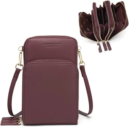 Vista 14 de Myfriday - Bolso pequeño de piel para mujer con correa de guitarra, bolso cruzado mini y bolso de hombro con 2 ranuras para tarjetas A-Negro