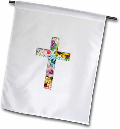 Vista 2 de 3dRose Cruz cristiana floral, símbolo religioso colorido con patrón de flores, bandera de jardín, 12 x 18 pulgadas