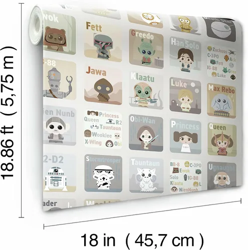 Vista 6 de RoomMates RoomMates, RMK11953RL - Papel tapiz autoadhesivo con alfabeto infantil de Star Wars