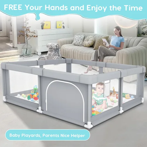 Vista 2 de Fshibila Corralito para bebés con alfombra, corralitos para bebés y niños pequeños, corralito de juego BabyFence para interiores y exteriores, patio