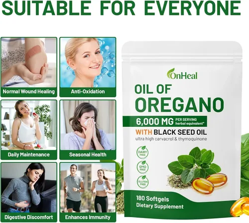 Vista 7 de Oregano Oil Softgels 6000mg with Black Seed Oil