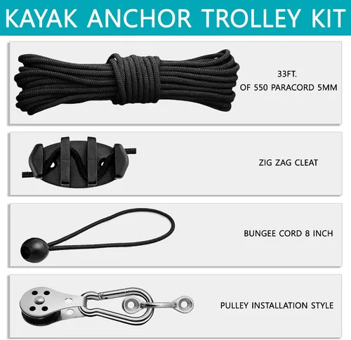 Vista 4 de Kit de carro de anclaje para kayak, asistente de anclaje, carrito de anclaje, sistema de anclaje para kayak, canoas, barco, etc. Cuerda