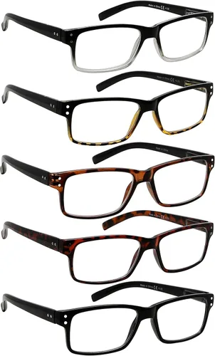 Vista 9 de LUR Gafas de lectura paquete de 5 lectores de plástico cómodos con bisagra de resorte (3 negro + 2 tortugas)