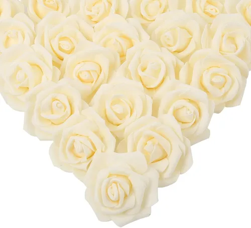 Vista 21 de IPOPU Cabezales de rosas artificiales, 100 rosas falsas de espuma negra de aspecto real para bricolaje, bodas, baby shower, centros de mesa 100