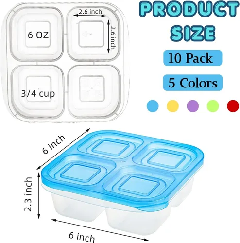 Vista 2 de AVLA Paquete de 10 cajas Bento para aperitivos, contenedores reutilizables para preparación de comidas, 4 compartimentos, cajas de almuerzo Bento