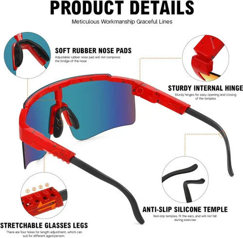 Vista 4 de MALIDAK Gafas de sol deportivas para hombres y mujeres, jóvenes, gafas de sol de béisbol, protección UV400, gafas de ciclismo para hombres