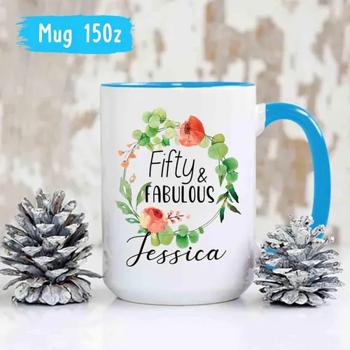 Vista 5 de Fifty & Fabulous - Taza de regalo para mujer/hombre, tazas personalizadas con nombre, regalos personalizados de 50 cumpleaños