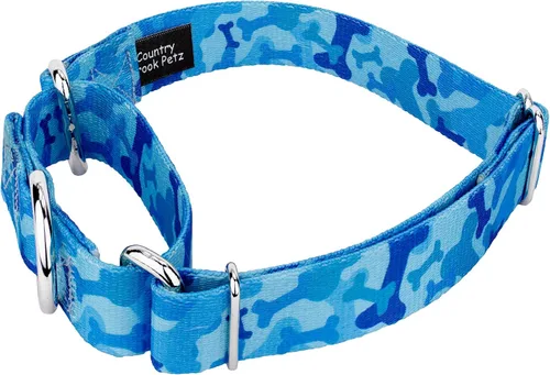Vista 5 de Country Brook Petz - Collar de perro Martingala de camuflaje azul con diseño de camuflaje y diseños resistentes (1/2 pulgada, 2XS)
