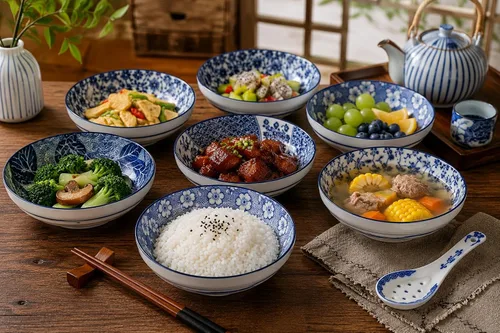 Vista 5 de Juego de 6 tazones de cerámica porcelana, tazones para arroz, tazones para cereal, tazones para postre, tazones para servir, tazones para sopa