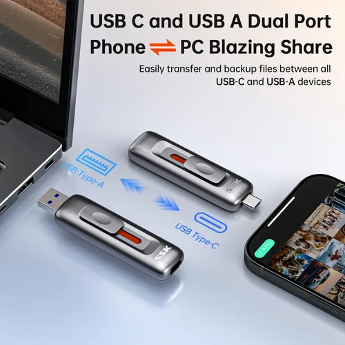 Vista 3 de SSK Unidad flash de 256 GB de memoria USB Push-Pull de hasta 1000 MB/s