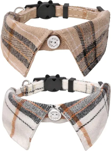 Vista 12 de Juego de 2 collares de gato con corbata de moño y campana para gatito ajustable de seguridad