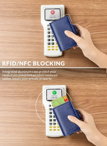Vista 3 de VULKIT Tarjetero de crédito con bloqueo RFID de cuero automático billetera desplegable delgada con clip para dinero funda doble para tarjetas