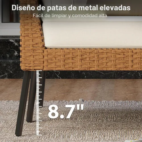 Vista 6 de Aoxun Juego de muebles de patio de 7 piezas con mesa auxiliar, color beige Muebles de mimbre para exteriores con cojines gruesos resistentes al
