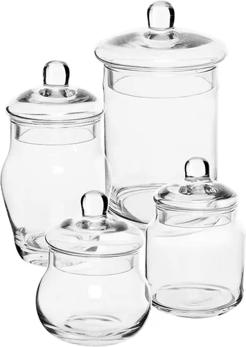 Vista 4 de MyGift Pequeños tarros decorativos de cristal para dulces, pequeños recipientes de almacenamiento con tapas, juego de 4