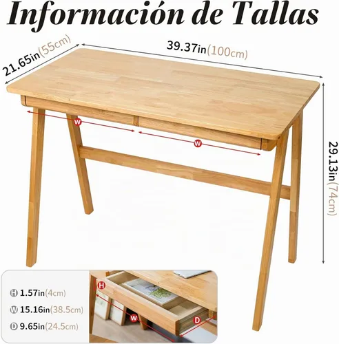 Vista 2 de Escritorio para computadora con cajones, escritorio de madera maciza, escritorios de oficina en casa modernos de mediados de siglo, mesa de estudio