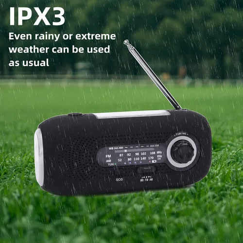 Vista 8 de Radio meteorológica Hank Crank, radio meteorológica NOAA, radio AM FM, radio de emergencia impermeable con linterna LED y cargador de teléfono