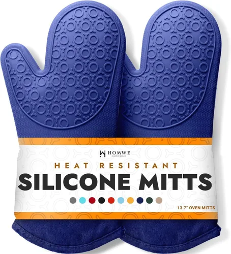 Vista 17 de HOMWE - Manopla de horno profesional y extralarga de silicona, guantes con forro acolchado, agarraderas resistentes al calor, guantes flexibles