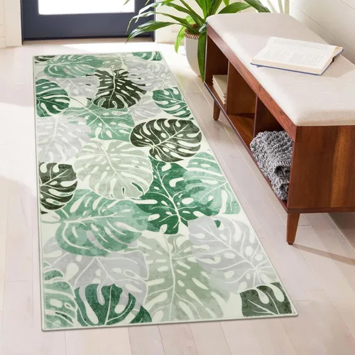 Vista 11 de Wonnitar Leaf - Alfombra de cocina de 2x3 pies, alfombra azul pequeña para baño, alfombra decorativa lavable para mesita de noche, planta