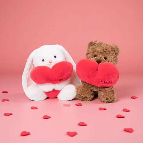 Vista 7 de Ditucu Love Bunny - Peluche de conejo con soporte de corazón rojo de 9.8 pulgadas, lindo conejo de peluche suave, juguetes románticos y dulces