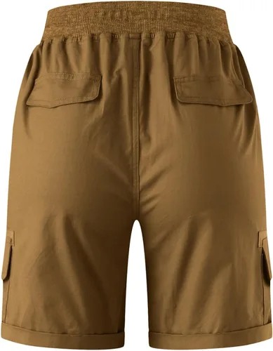 Vista 5 de Pantalones cortos sueltos con levantamiento de glúteos de lino hasta la rodilla Pantalones cortos deportivos para mujer con bolsillos Pantalones