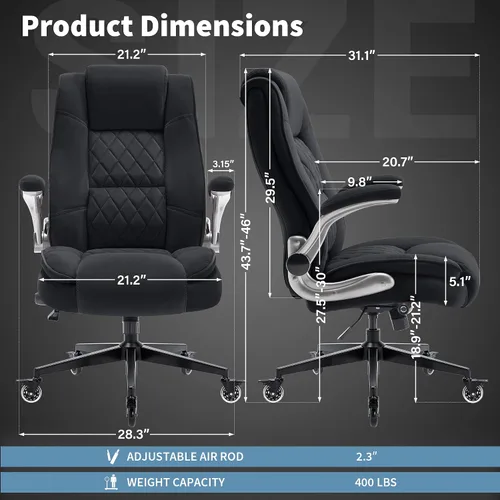 Vista 2 de Silla ergonómica de escritorio con respaldo alto, silla de oficina de tela Negro