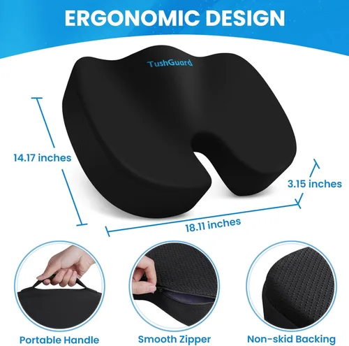 Vista 2 de TushGuard - Cojín de asiento para silla de oficina de espuma viscoelástica antideslizante con respaldo, almohada de alivio para silla de oficina