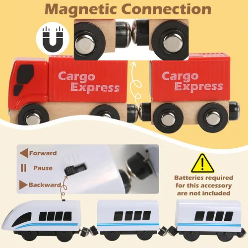 Vista 4 de Juego de Tren de Madera de 104 Piezas para Niños Pequeños, Trenes Magnéticos con Vía para Niños de 3 a 6 Años, Compatible con las Principales