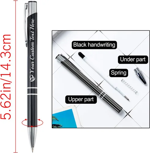 Vista 2 de Bolígrafo personalizado, 1 unidad, bolígrafo personalizado con logotipo de mensaje de nombre comercial grabado, tapa de clic de tinta negra, regalo