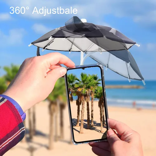 Vista 3 de Paraguas de Teléfono con Protección UV para Sol, Soporte Universal Ajustable con Ventosa Piggy para Teléfono Paraguas, Sombra Solar