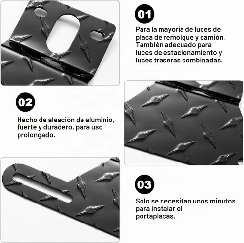 Vista 3 de CZC AUTO Soporte de luz de aluminio para matrícula de remolque para barco Negro