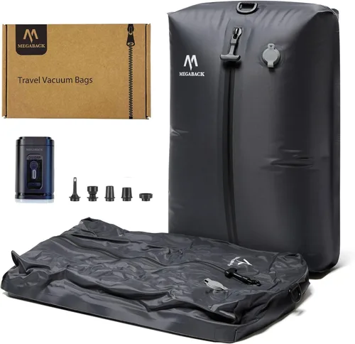 Vista 9 de Bolsas de viaje al vacío Megaback para equipaje con bomba, bolsas de sellado al vacío reutilizables para ropa, impermeables IP68, diseño de apertura