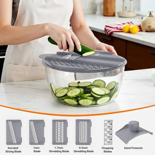 Vista 3 de HomeHacks Centrifugadora de Ensalada Grande, Centrifugadora de Lechuga Grande, Limpiador de Frutas Grande con Orificios de Drenaje Dobles, 5