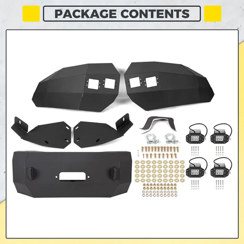 Vista 4 de KUAFU Parachoques delantero compatible con Ford F150 2004-2008 con luces LED, anillos en D, placa de cabrestante de 3 piezas, montaje de parachoques