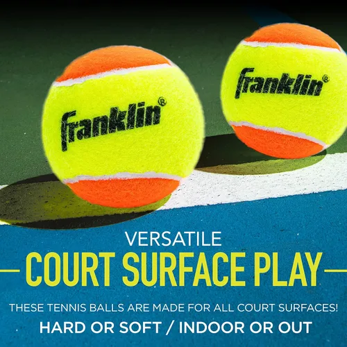 Vista 4 de Franklin Sports Pelotas de tenis para principiantes, sin presión, rebote bajo para principiantes, ideales para entrenamiento + práctica, paquete