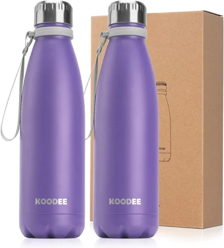 Vista 33 de koodee Botella de agua aislada (paquete de 2) botella de agua de doble pared de acero inoxidable 18/8, botella térmica de viaje con forma de cola