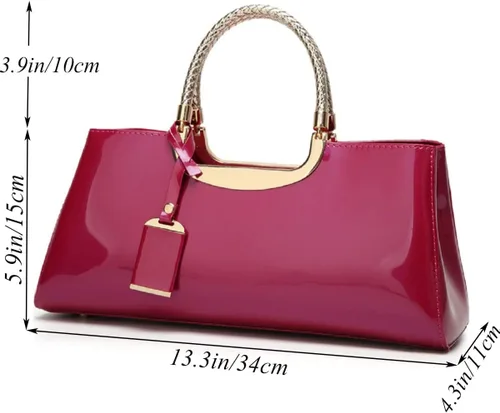 Vista 3 de XingChen Bolso brillante de las mujeres del bolso del bolso de la manija superior del cuero de la patente del bolso estructurado del bolso del bolso