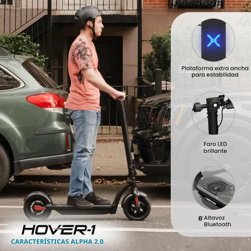 Vista 3 de Hover-1 Alpha 2.0 Foldable Electric Scooter with 450W Brushless Motor, 18 mph Max Speed, 10” Air-Filled Tires and 12 Mile Range Negro