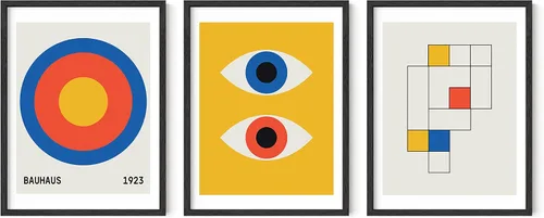 Vista 54 de HAUS AND HUES - Arte de póster Bauhaus - Juego de 3 arte de pared abstracto moderno, pósteres vintage e impresiones, arte de pared azul y amarillo