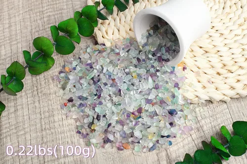 Vista 2 de ZHIYUXI Relleno de florero de fluorita de cristal, 0.22 libras, chips curativos pulidos para decoración, grava para pecera, plantas suculentas