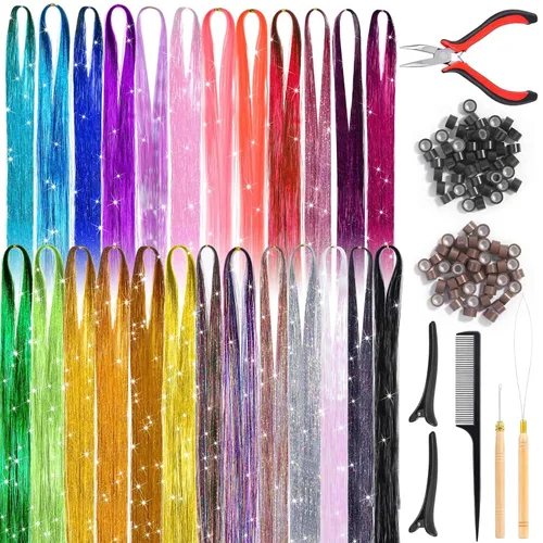 Vista 10 de Kit de 65 piezas de plumas para el cabello con herramientas para extensiones de cabello, kit de extensiones de plumas de cabello sintético largo