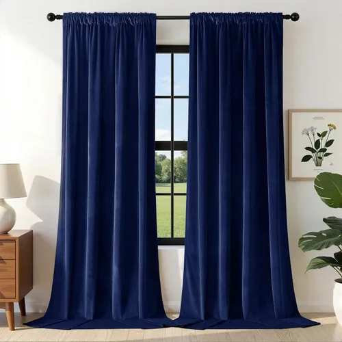 Vista 13 de Joydeco Cortinas de terciopelo negro de 72 pulgadas de largo, 2 paneles, cortinas opacas de lujo con bolsillo para barra, cortinas de ventana
