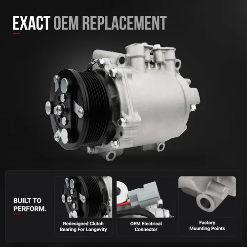 Vista 3 de Compresor de CA Honda CRV - Compatible con vehículos Honda CR-V 2002-2006, 2.4L - Reemplaza al compresor de aire acondicionado HVAC 10663AC