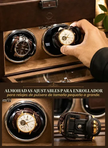 Vista 5 de Watch Winder for Automatic Watches Winding Safe Case with 8 Slot Watch Storage and LED Lights – Mirage Watches Winder for Men - Ebony Black Marrón