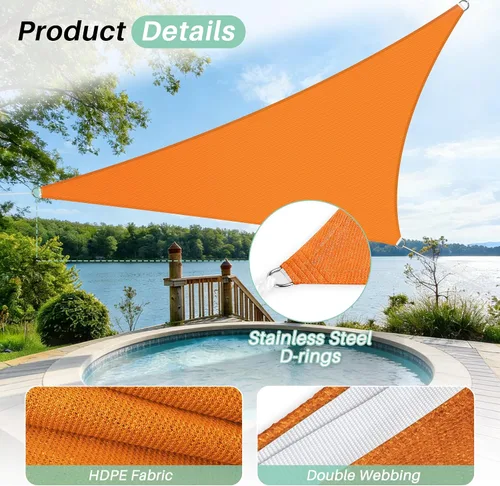 Vista 17 de SunnyRoyal Toldo parasol triangular de 8 x 8 x 8 pies con bloqueo UV, para patio, jardín, piscina (turquesa)
