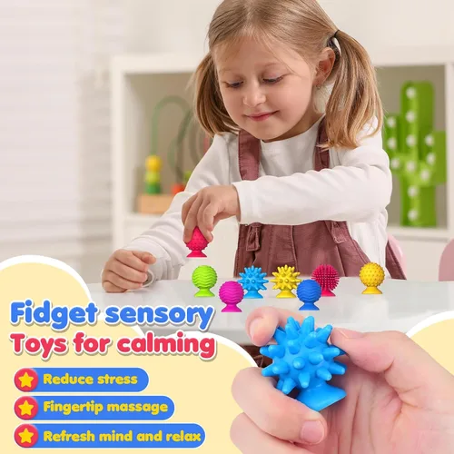 Vista 2 de Juguetes sensoriales antiestrés para niños y adultos: paquete de 16 juguetes texturizados con succión - Juguetes sensoriales para niños con autismo