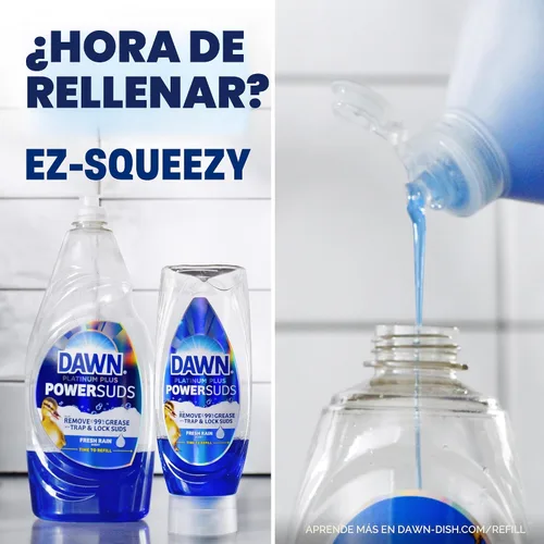 Vista 8 de Dawn Platinum Plus PowerSuds EZ-Squeeze - Jabón líquido para platos, líquido para lavavajillas, eliminación de grasa, botella al revés, aroma a