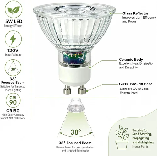 Vista 5 de Bombilla LED GU10 para cultivo, espectro completo regulable para Blanco marfil