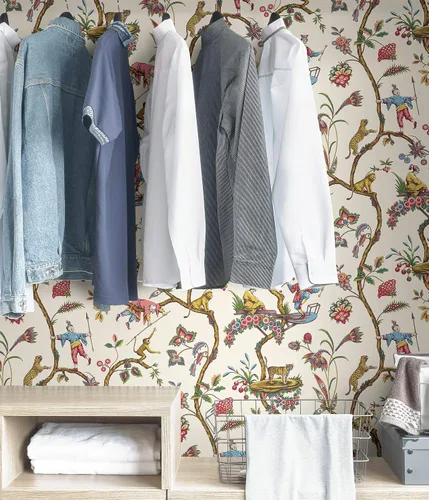 Vista 4 de Papel pintado autoadhesivo Scalamandre x Scalamandre multicolor blanco Chinoise Exotique, SCS3843, de NuWallpaper